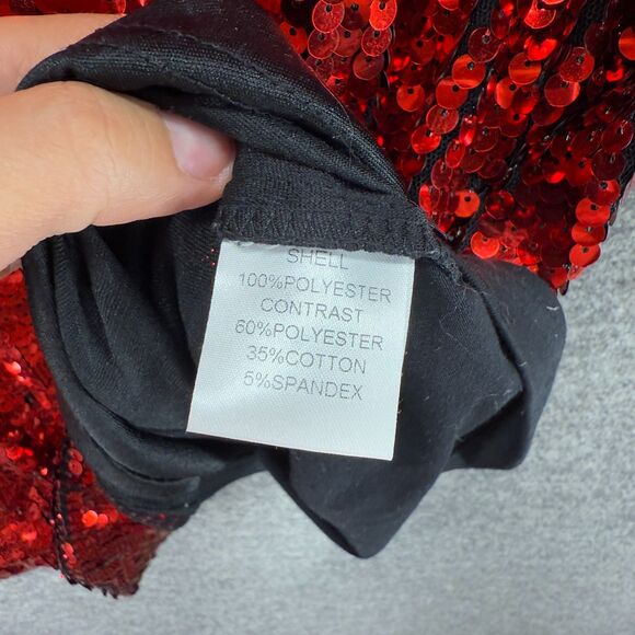 Why T-Shirt Women One Size Red Sequin Short Sleeve Crew Neck Pullover Casual - Picture 4 of 7